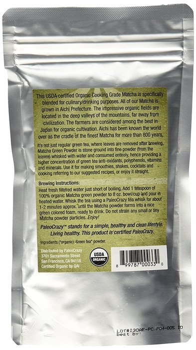 PaleoCrazy Organic Matcha Powder Japanese Tea for Energy, Focus and Weight Loss N3