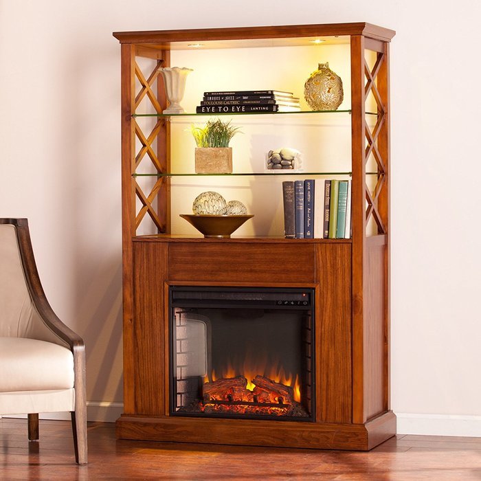 Gentry Electric Fireplace Curio Tower - Oak Saddle