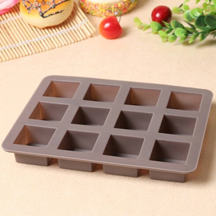Edtoy 12 Square silicone molds chocolate cake mold jelly chocolate cake bakeware gray N5