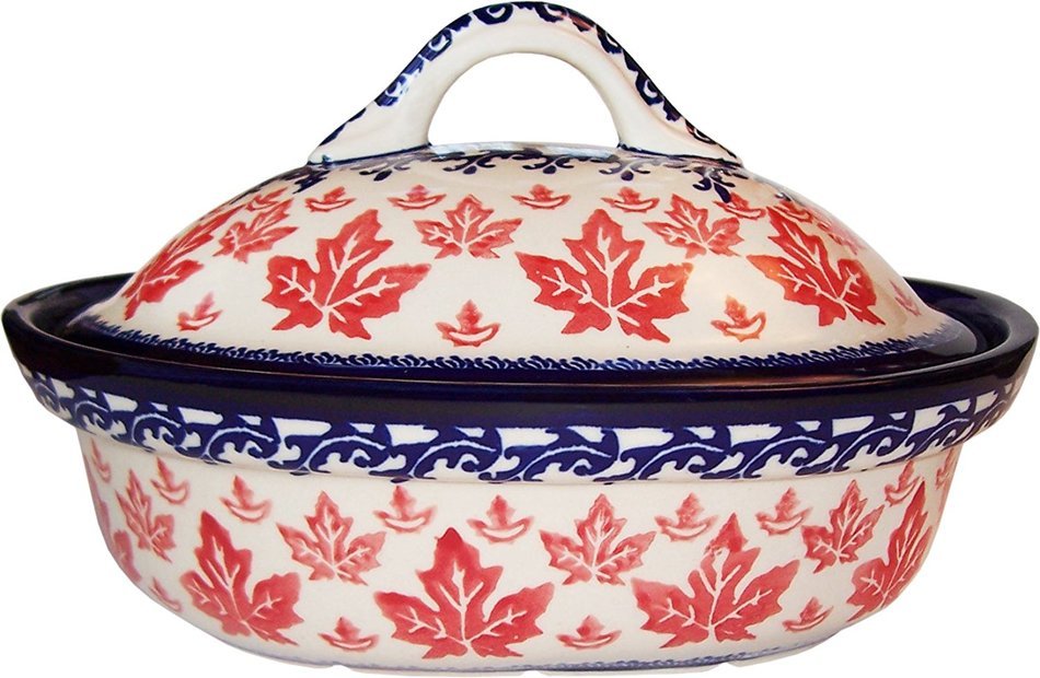 Boleslawiec Stoneware - Polish Pottery 10" Covered Baker - Eva's Collection "Maple Leaf" N3