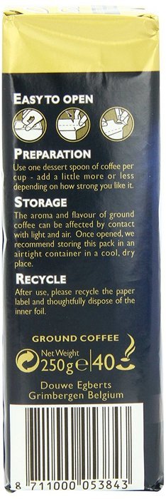 Douwe Egberts Decaf Ground Coffee, Medium Roast, 250-Gram Package (Pack of 3) N3