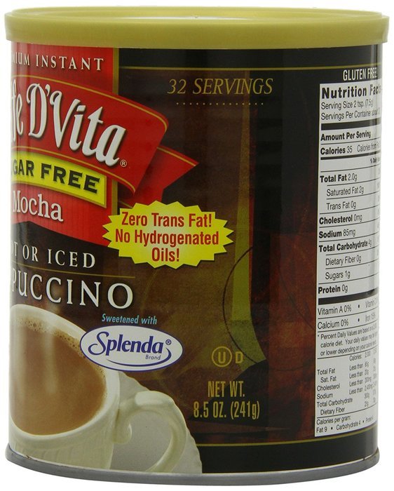 Caffe D'Vita Sugar Free Mocha Instant Cappuccino, 8.5-Ounce Canisters (Pack of 6) N4