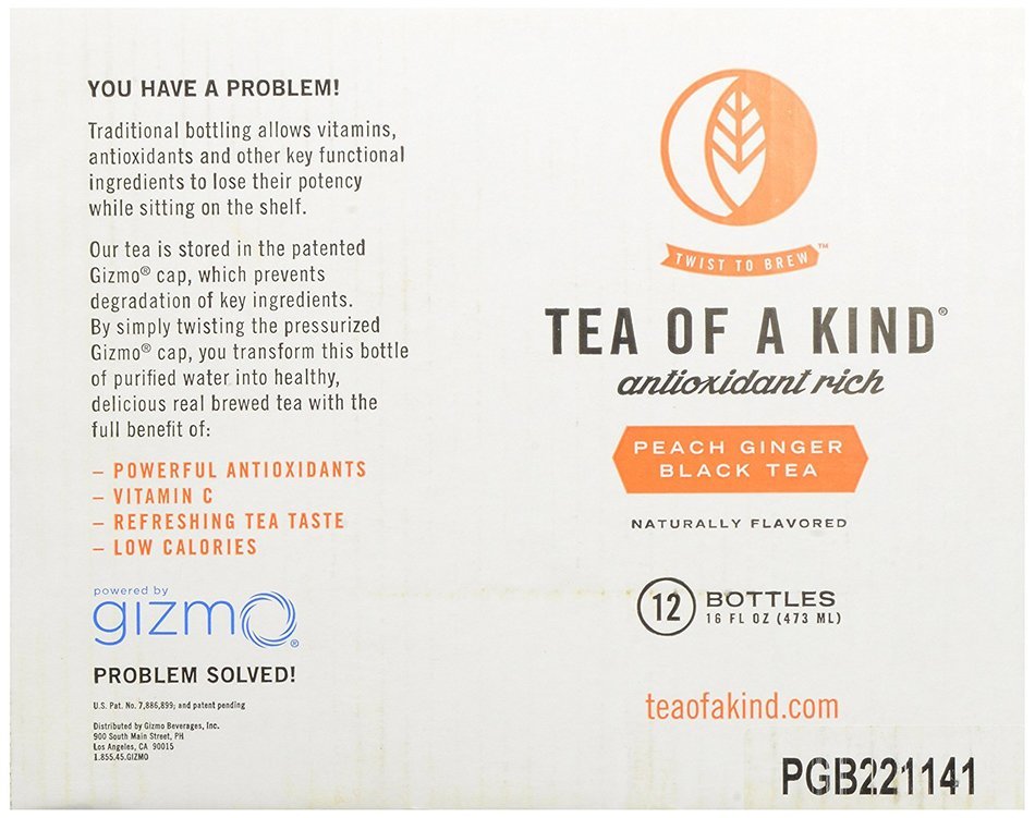 Tea of a Kind Black Tea, Peach Ginger, 16 Ounce (Pack of 12)