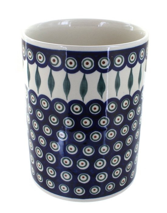 Polish Pottery Peacock Utensil Jar