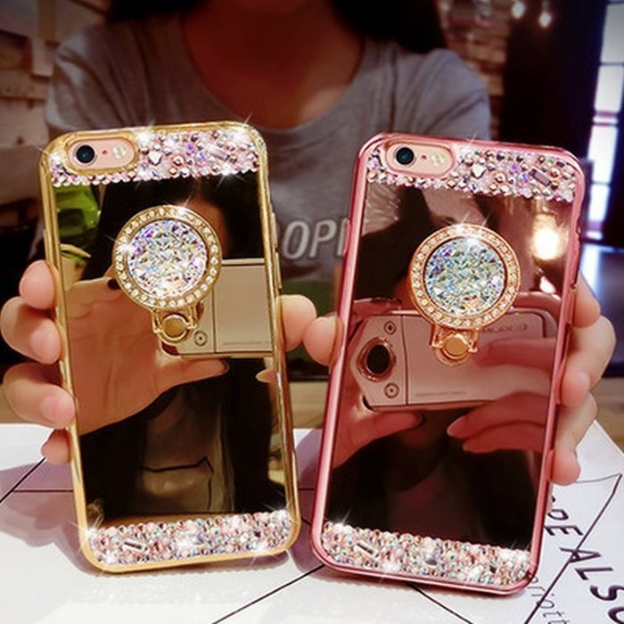 iPhone 7 Plus Glass Mirror Silver Case-Auroralove Luxury Bling Diamond Makeup Case Soft Slim Glass Mirror Case... N3