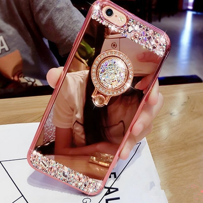 iPhone 7 Plus Glass Mirror Silver Case-Auroralove Luxury Bling Diamond Makeup Case Soft Slim Glass Mirror Case... N6