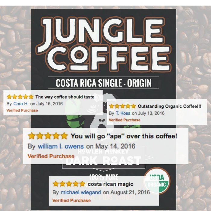 Jungle Coffee Beans | Costa Rican Organic Dark Roast Whole Bean (1 lb) - Gourmet Best Coffee Beans 1 Pound Fresh... N3
