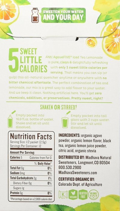 Madhava Gluten Free AgaveFive Iced Tea Drink Mix, Lemonade, (Pack of 6) N7