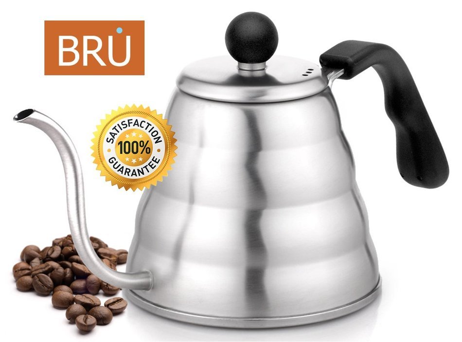 Pour Over Coffee Kettle ~ BRU USA Premium Gooseneck Stainless Steel Drip Pot for Coffee & Tea, 1.2L N4