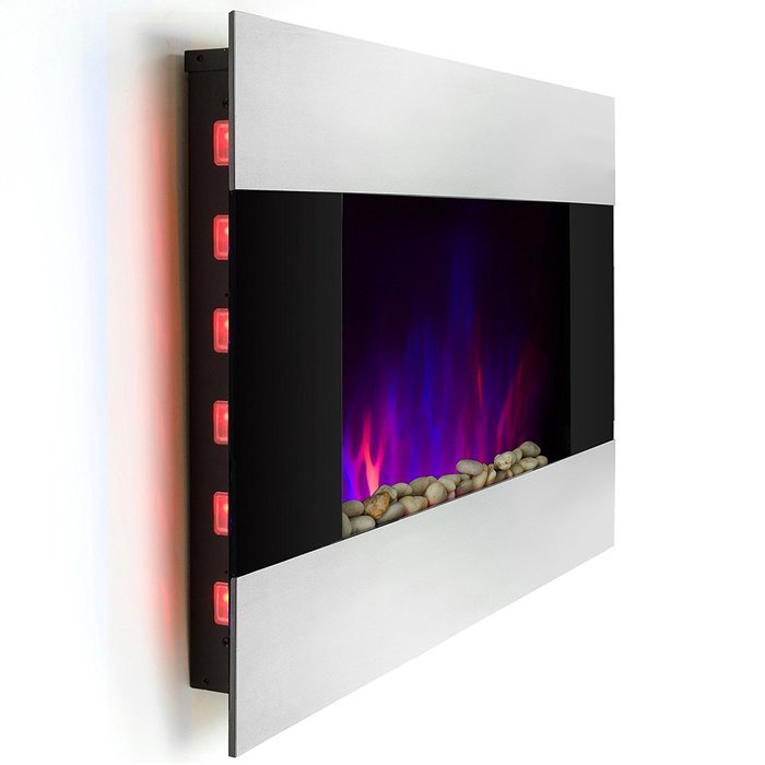Golden Vantage 36" Wall Mount Electric Bedroom Heater Tempered Glass Fireplace w/ 3D Flame Log Set & Remote Control N4