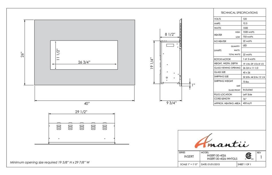 Amantii Insert Series Electric Fireplace, 33 Inch N6