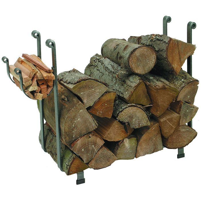 Enclume Rectangular Log Rack with Newspaper Rack, Hammered Steel