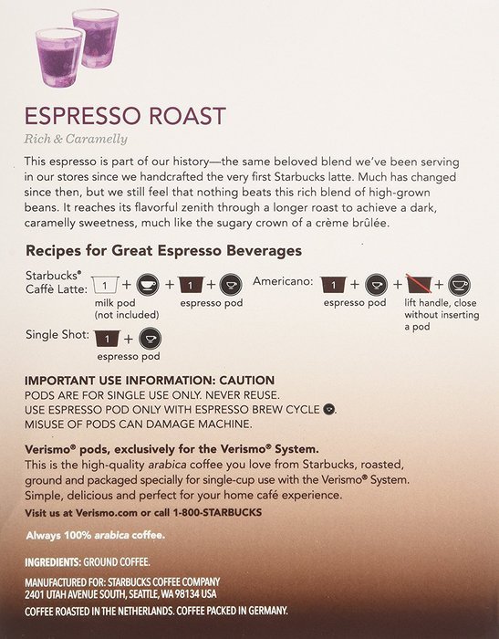 Starbucks Verismo Pods 96 Count (Espresso) N5