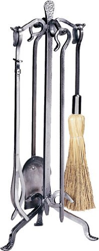 Uniflame, F-1602, 5pc Pewter Wrought Iron Fireset with Crook Handle