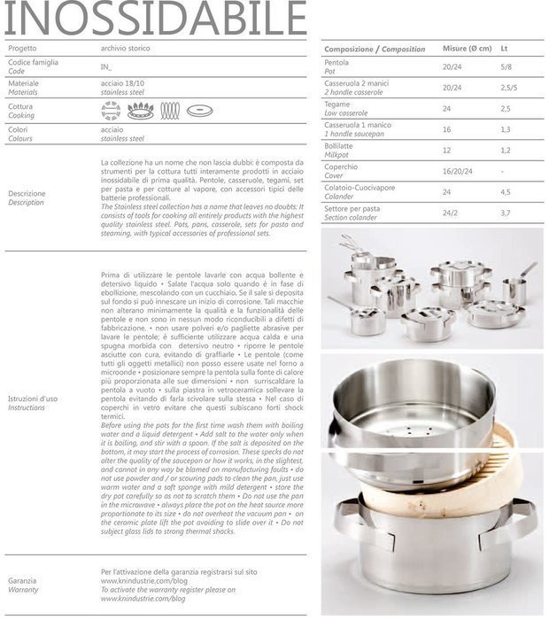 KnIndustrie Inossidabile - Casserole 2 handles &Oslash;9.4 Brushed Steel N5