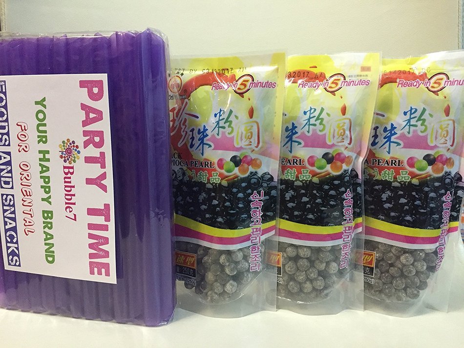 3 Packs of BOBA (Black) Tapioca Pearl "Bubble Tea Ingredients" With additonal 1 Pack of 50 BOBA STRAWS(Variety...