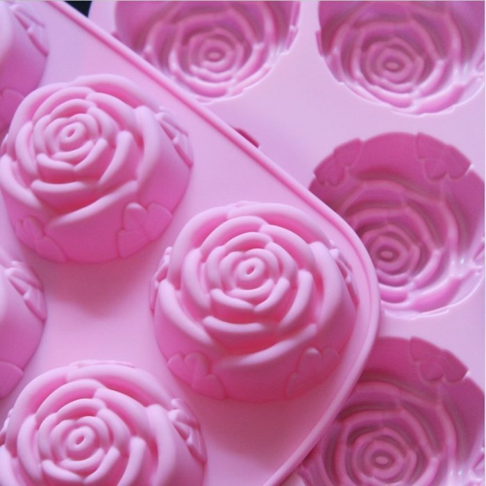 Seedan Silicone Baking Cups Cake Pan Muffin Tin Handmade Biscuit Chocolate Ice Cube Tray DIY Mold (Flower, Red... N11