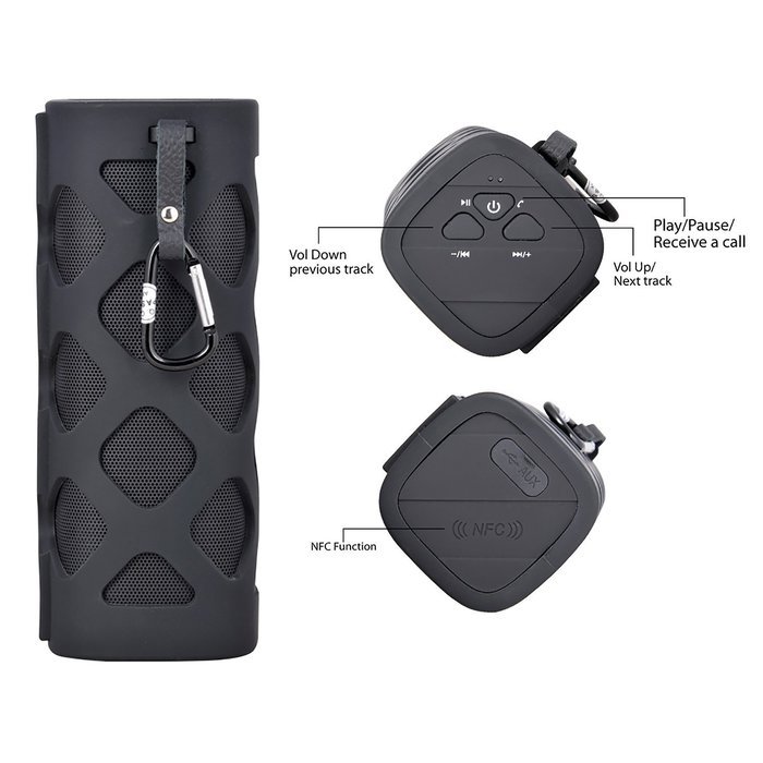 Jamkik IPX6 Waterproof Portable Wireless Bluetooth Speaker with Built In Microphone/ Carrying Clip (Black) N8