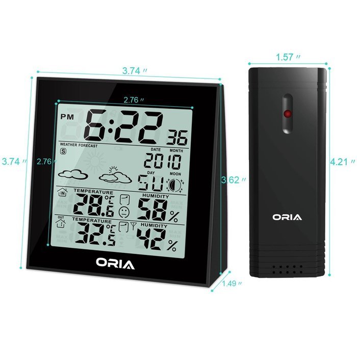 Oria Weather Station, Indoor Outdoor Temperature Humidity Monitor Thermometer Wireless Weather Channel Forecaster...