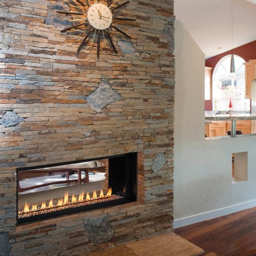 43" Millivolt Linear Vent-Free NG Fireplace- Lights & Glass Pebbles
