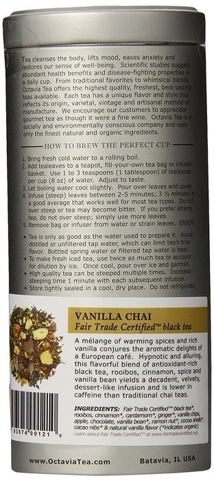 Octavia Tea Vanilla Chai (Black and Red Tea) Loose Tea, 3.7 Ounce Tin N2
