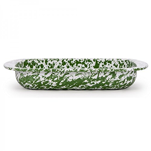Golden Rabbit Green Swirl Enamelware Open Baking Pan Roasting Pan
