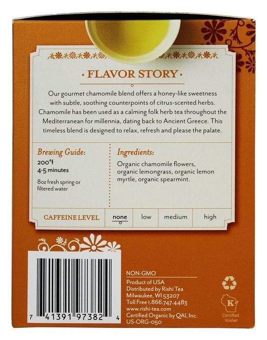 Rishi Tea Organic Herbal Tea Caffeine-Free Chamomile Medley -- 15 Tea Bags N3