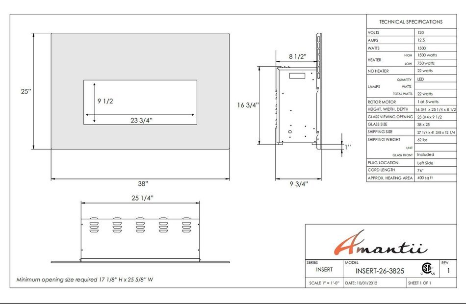 Amantii Insert Series Electric Fireplace, 33 Inch N8