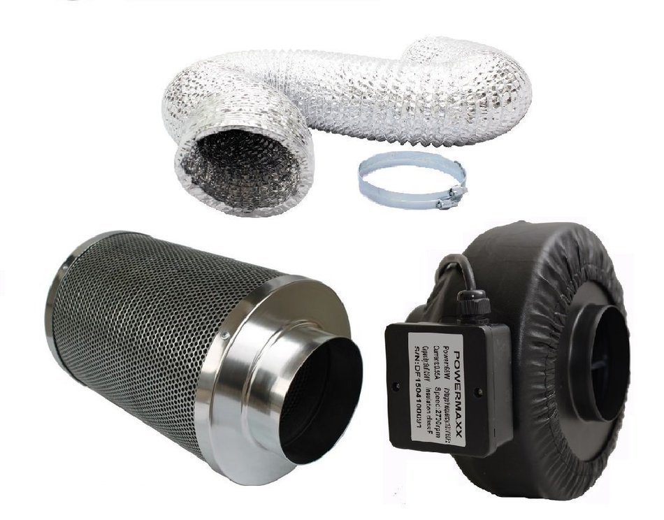 Powermaxx 4-inch Australia Virgin Charcoal Filter and Inline Fan Combo (8 ft Ducting)