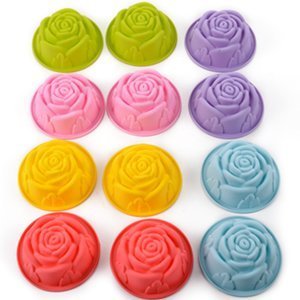 Autek 12 Pieces DIY Baking Silicone Rose Cake Cups Mold (Random Color)