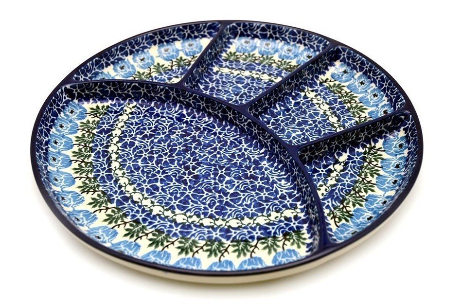 Polish Pottery Dish - Divided Appetizer - Antique Rose