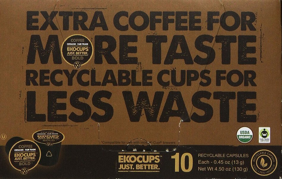 EKOCUPS Organic Artisan Coffee Bold, Dark roast for Keurig K-cup single serve Brewers, 0.5 Ounce, 10 count