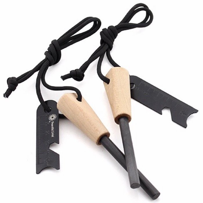 Peaceful Livin' Magnesium Fire Starter with Wood Handle and Steel Striker/Ruler/Bottle Opener - Ferrocerium Ferro...