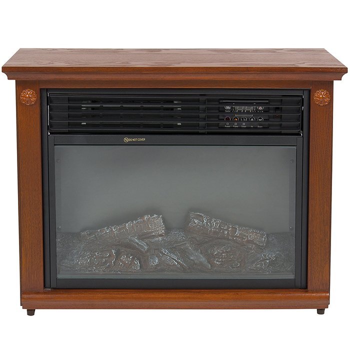 Best Choice Products Large Room Infrared Quartz Electric Fireplace Heater Honey Oak Finish w/ Remote