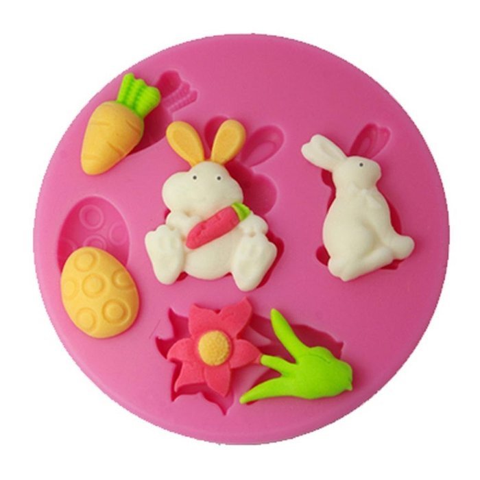 FOUR-C Silicone Sugarpaste Mold Rabbit Cup Cake Topper Color Pink N2