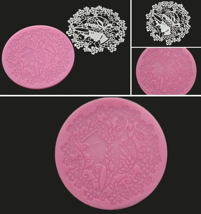 FOUR-C Baking Supplies Sweet Lace Mat Silicone Mold for Cake Making Color Pink