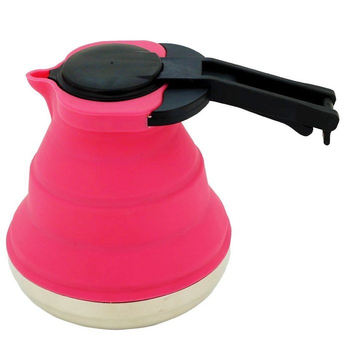 Portable Foldable Outdoor Kettle For Camping Cooking Baking Blue Silicone + Stainless Pink N2