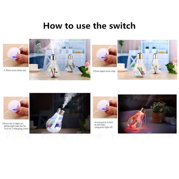 USB humidifier, Jaragar Portable Bulb Design Humidifier 400ml Capacity Lamp Air Humidifier 7 Colorful LED Night...