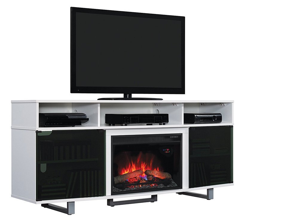 ClassicFlame 26MM9665-NW145 Enterprise Lite Contemporary TV Stand for TVs up to 80", Gloss White (Electric Fireplace...