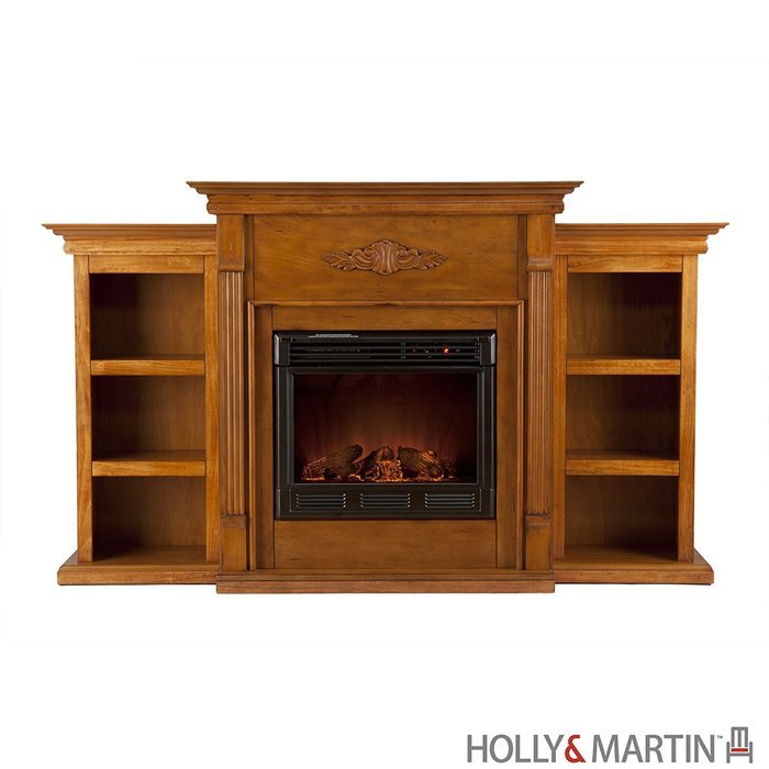 Tennyson Electric Fireplace w/ Bookcases - Glazed Pine N3