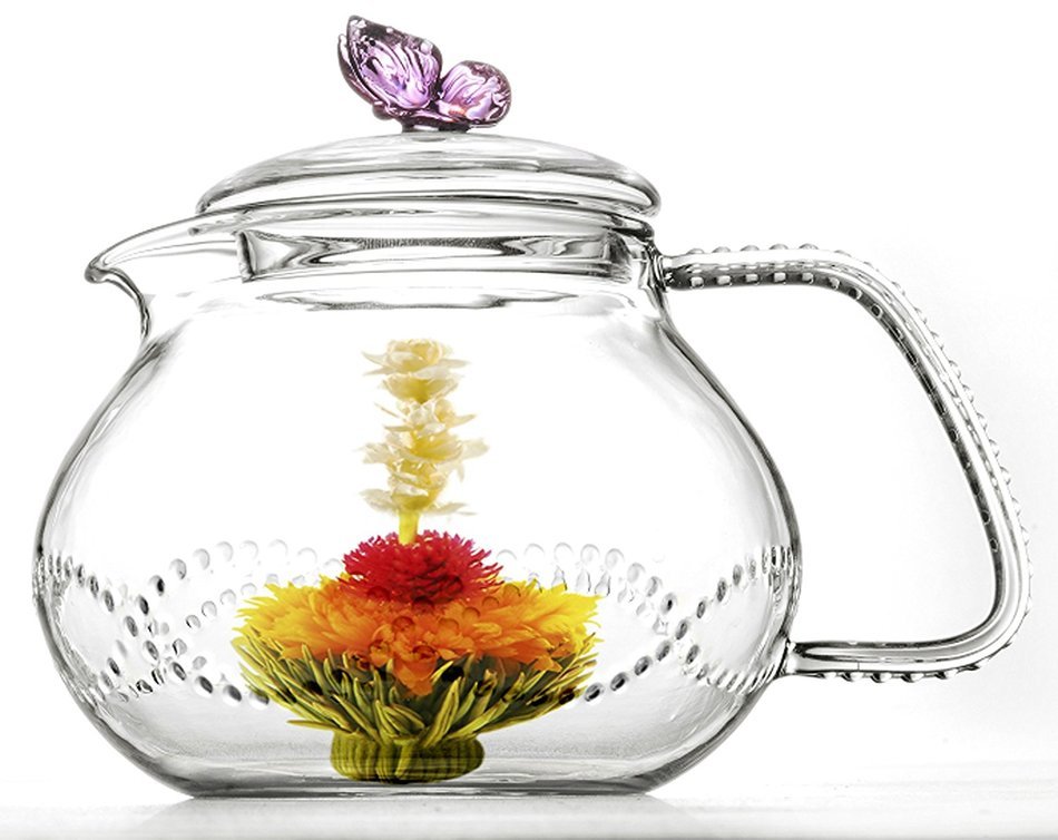 Teapot Set Flowering Tea Glass Teapot Gift Set Harmony 42 Oz / 1242 Ml with Stainless Steel Tea Warmer Alex Tea... N13