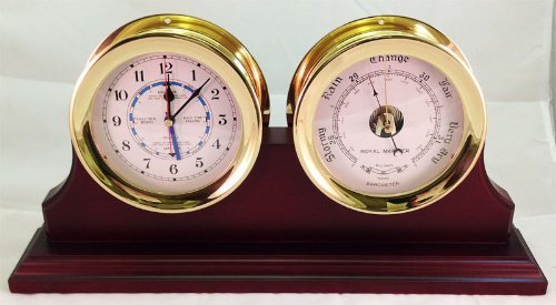 Brass 7 Inch Dual Tide and Time and Barometer Clock Set