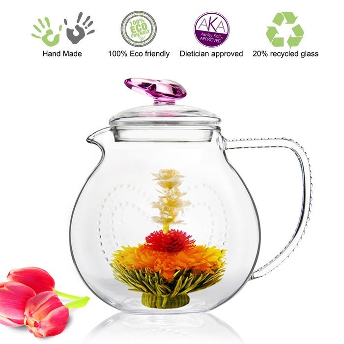 Teapot Set Flowering Tea Glass Teapot Gift Set Harmony 42 Oz / 1242 Ml with Stainless Steel Tea Warmer Alex Tea... N17