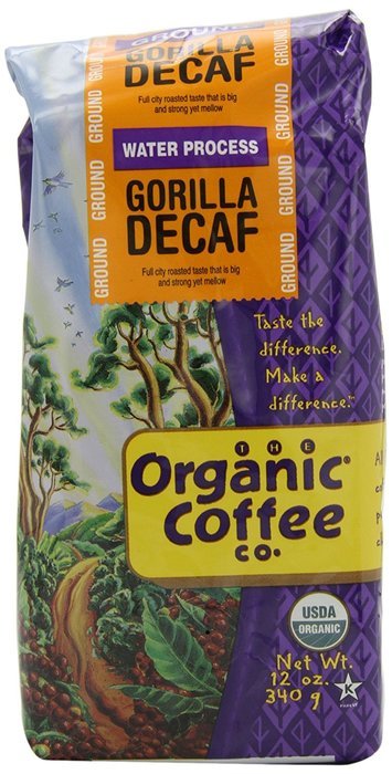 The Organic Coffee Co. Ground, Decaf Gorilla, 12 Ounce (Pack of 2)