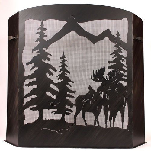 Small Fireplace Screen Moose Scene With Kodiak Finish