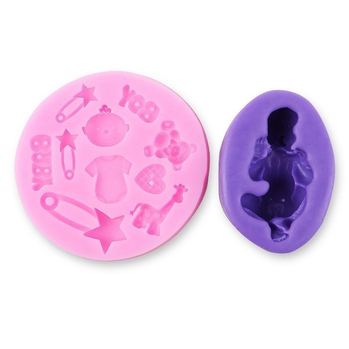 4 pcs Silicone Cake Decoration Fondant Bakeware Mould Mold Birthday Party Baby and Cartoon Themed [version:x7.8... N7