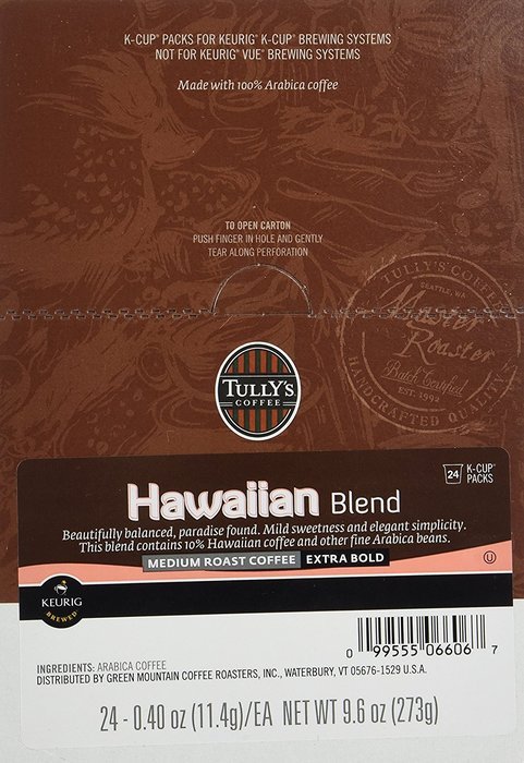 Tully's Hawaiian Blend Extra Bold Coffee Keurig K-Cups, 24 Count N4