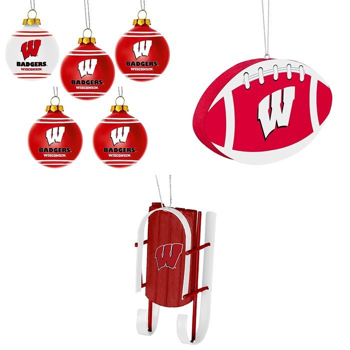 NCAA Wisconsin Badgers Plastic Christmas Ball Ornament 5 Pack Foam Sled Bundle 3 Pack By Forever Collectibles