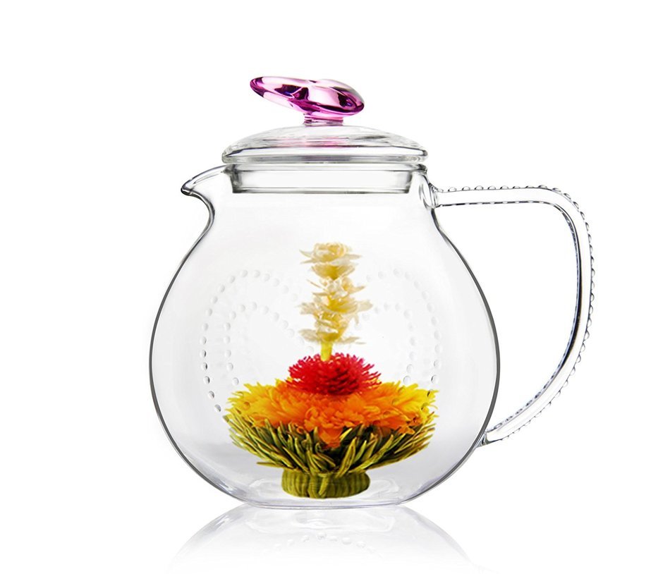 Teapot Set Flowering Tea Glass Teapot Gift Set Harmony 42 Oz / 1242 Ml with Stainless Steel Tea Warmer Alex Tea... N33