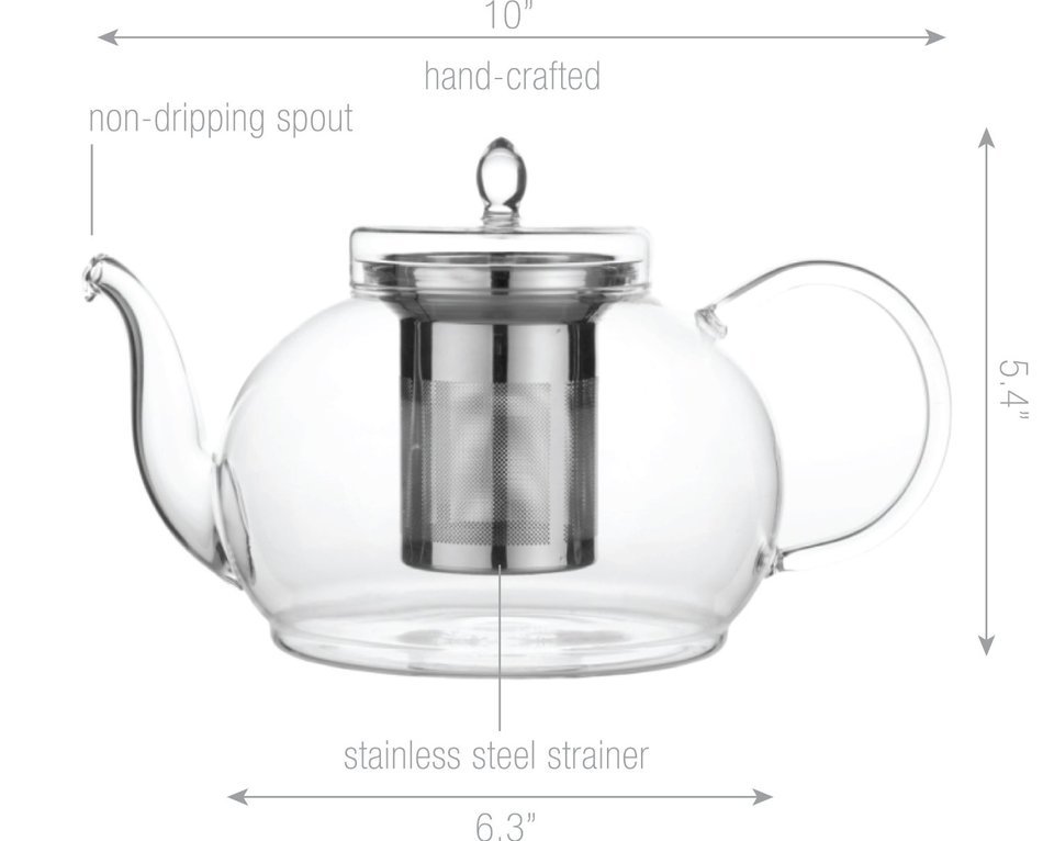 Teapot Set Flowering Tea Glass Teapot Gift Set Harmony 42 Oz / 1242 Ml with Stainless Steel Tea Warmer Alex Tea... N36